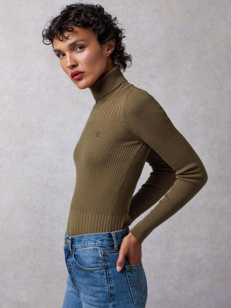 Rouje Lucien Turtleneck Strikkevarer Khaki | Norge_P51313